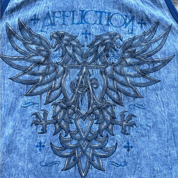 Affliction Mens Small Blue Reversible Gothic Graphic Tank Top - Picture 6 of 8